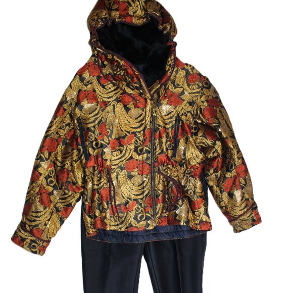 Vtg Skea Paris/Vail 2 Piece Size 8/12 Navy Gold Hooded Jacket /Jumpsuit